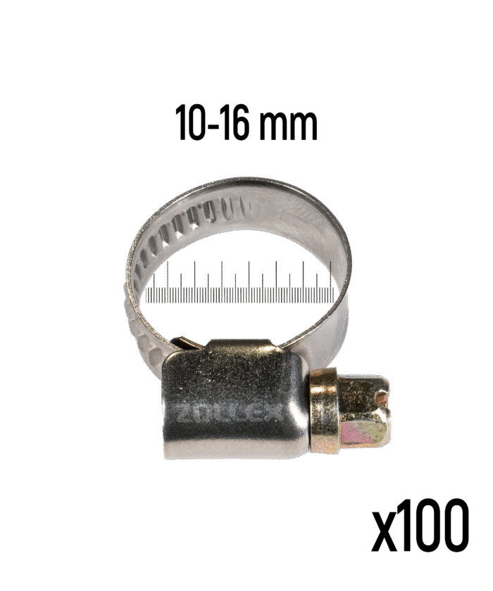 Schlauchschelle aus Edelstahl - 10–16 mm (100 Stk.)