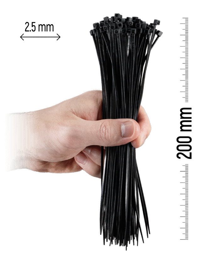 Nylon-Kabelbinder 100 Stück - 200×2,5 mm Schwarz