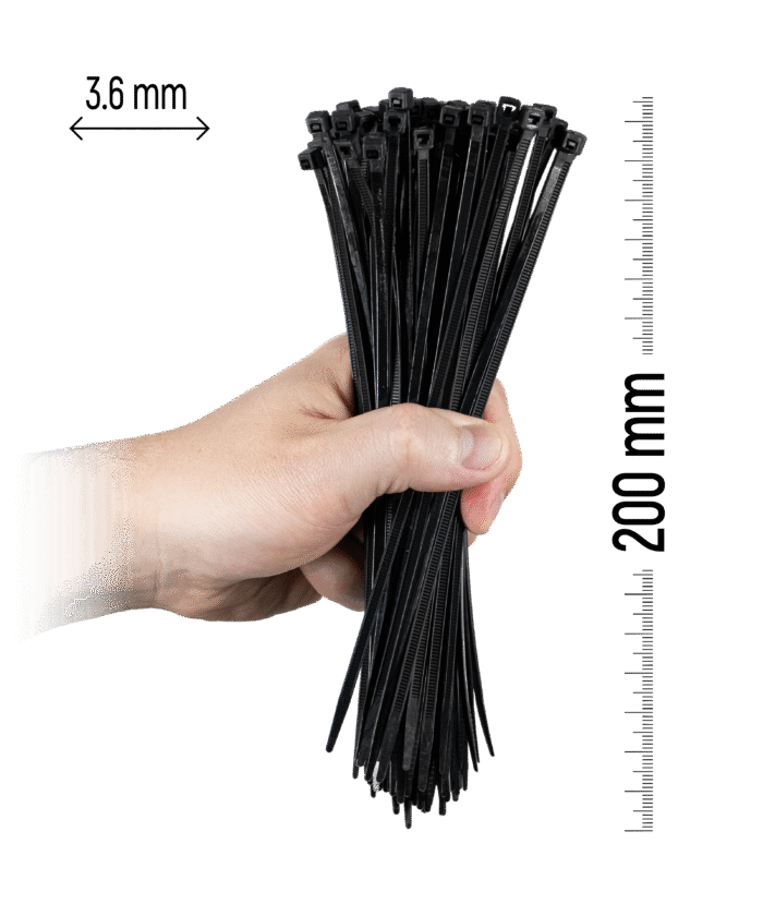 Nylon-Kabelbinder 100 Stück - 200×3,6 mm Schwarz