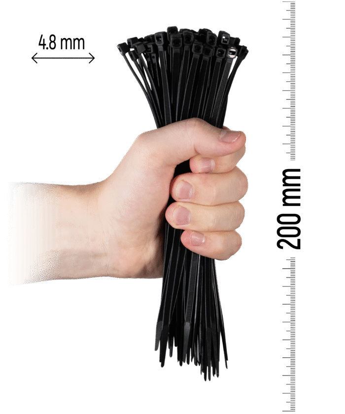 Nylon-Kabelbinder 100 Stück - 200×4,8 mm Schwarz